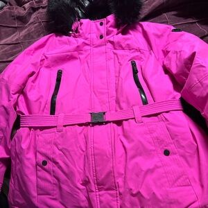 Hot pink and black belted Michael kors winter jacket